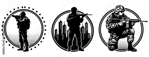 Soldier emblems with rifle