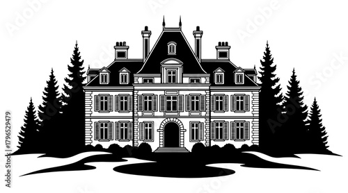 Chateau illustration with trees