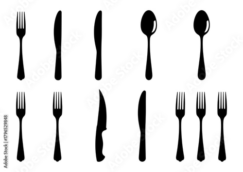 Cutlery set black silhouettes vector