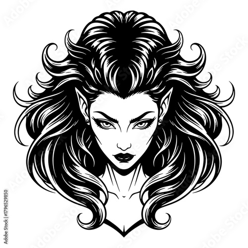Vampire woman portrait with long hair