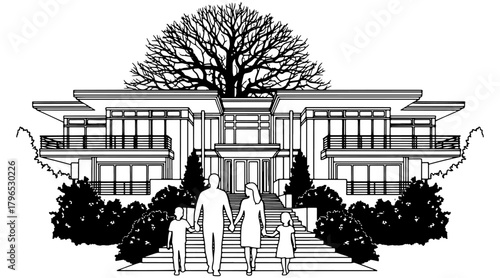 Family and new modern house