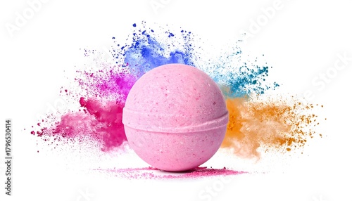 Pink spherical item with color explosions