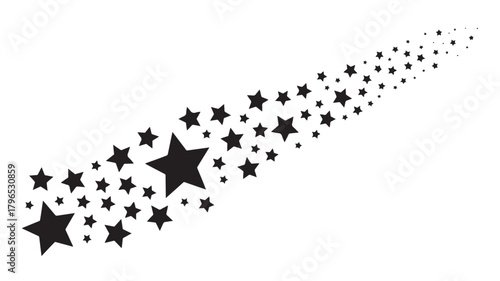 Shooting star vector illustration black star trail with various sizes isolated on white background