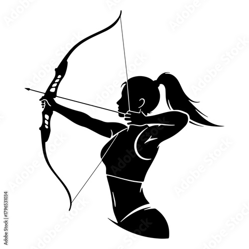 Archer silhouette aiming bow and arrow