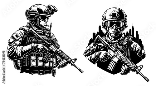 Soldier with tactical gear and rifle