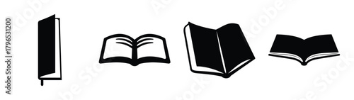 Collection of open and closed books hand-drawn style symbols for knowledge and learning