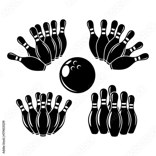 Bowling ball and pins