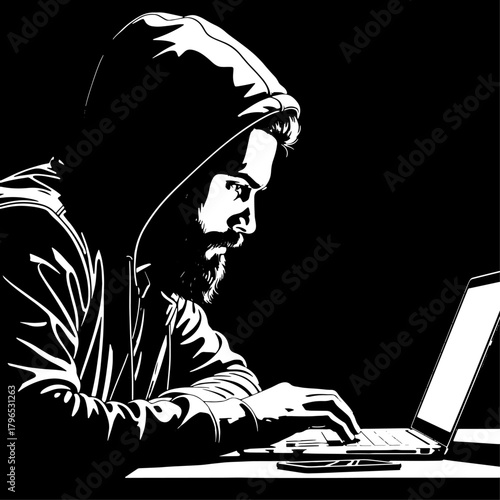 Hacker working on laptop