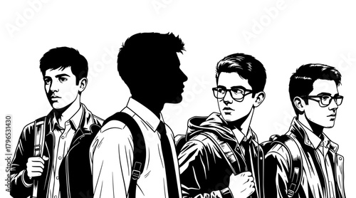 Student group with backpacks illustration