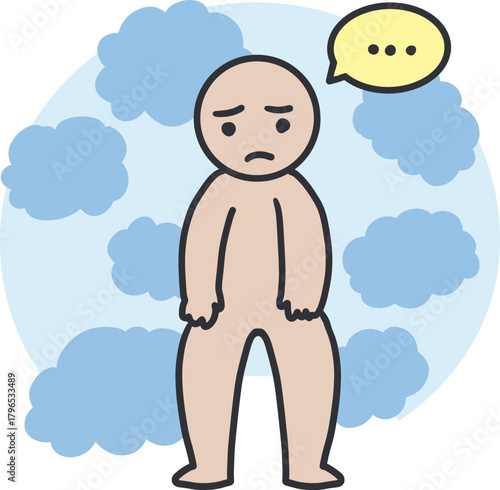 Lonely Person Thinking and Feeling Down Vector Art. Perfect for mental health awareness designs, psychology themes, social media posts, and educational materials about emotions and wellbeing.