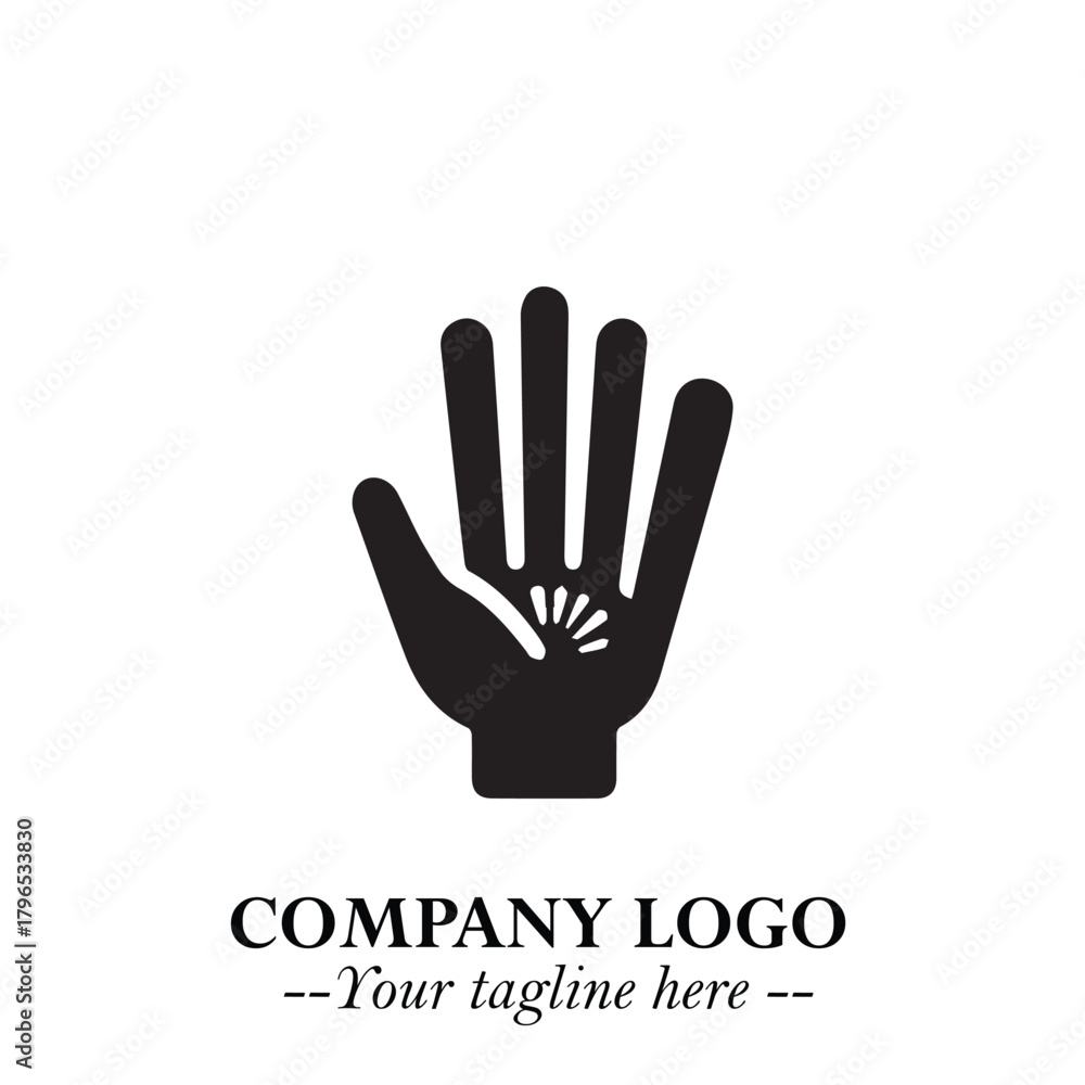 Fototapeta premium Minimalist Black Hand Logo Symbol on White Background in Clean Modern Silhouette Style