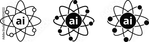 Artificial intelligence atom model, ai nucleus concept, tech science illustration, digital electrons orbit, futuristic design, machine learning symbol, modern data visualization