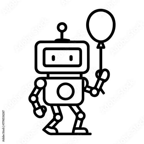 robot with a balloon vector line icon on a white background
Vector line icon
