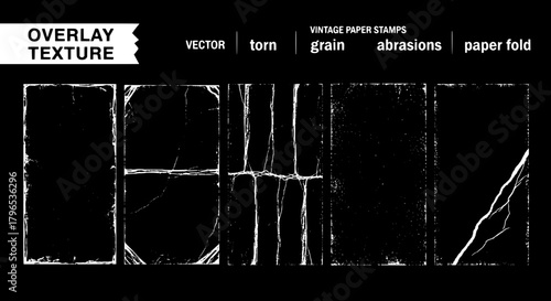 Vintage paper texture overlays for graphic design, distressed and grunge effects