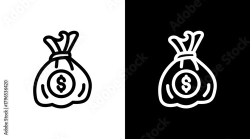 Money Bag With Icon Set Design