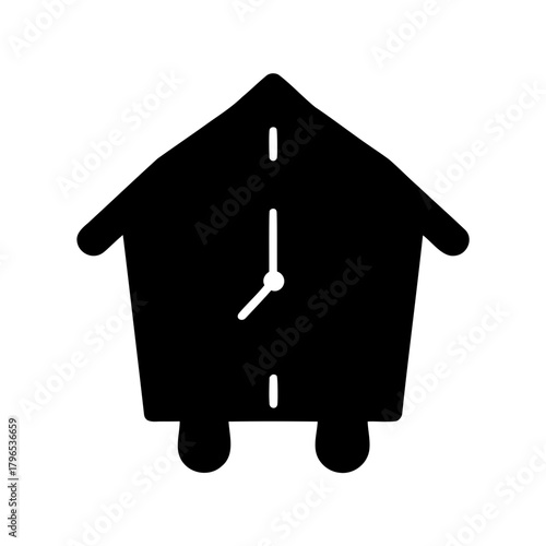 Black and White Image of Cuckoo Clock Silhouette Displaying Seven O'Clock