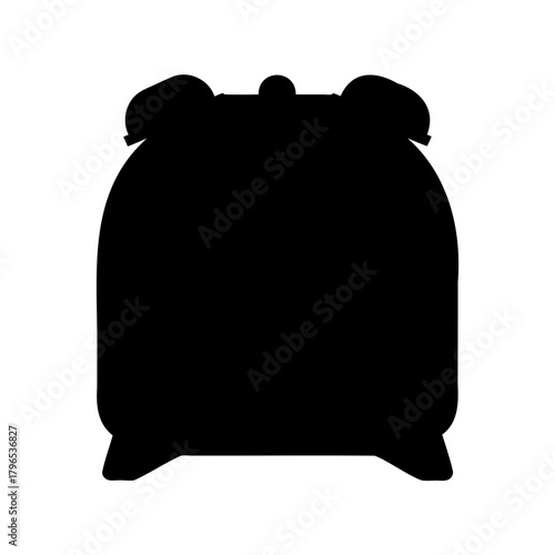 Black silhouette of classic alarm clock with bells on top, simple illustration