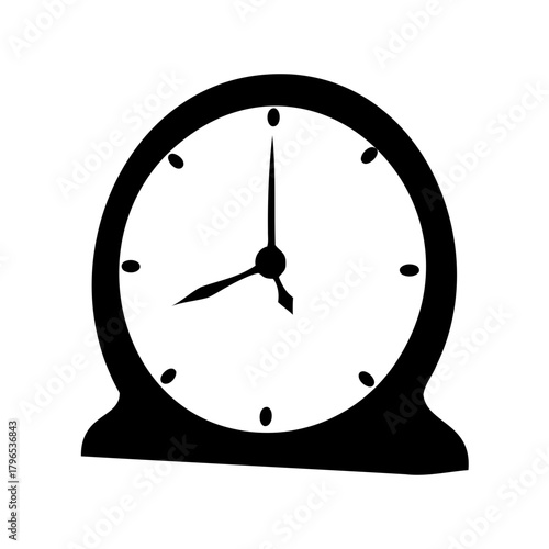 Simple Black and White Clock Illustration Telling Time with Hands and Dots