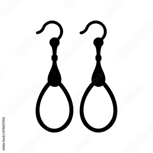 Silhouette drawing of teardrop shaped dangle earrings with curved ear wires