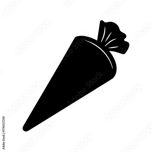 Minimalist silhouette of an icing bag filled with icing or cream