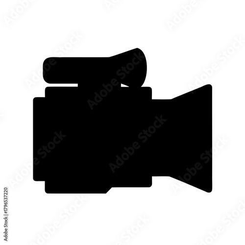 Silhouette of a vintage video camera on a white isolated background