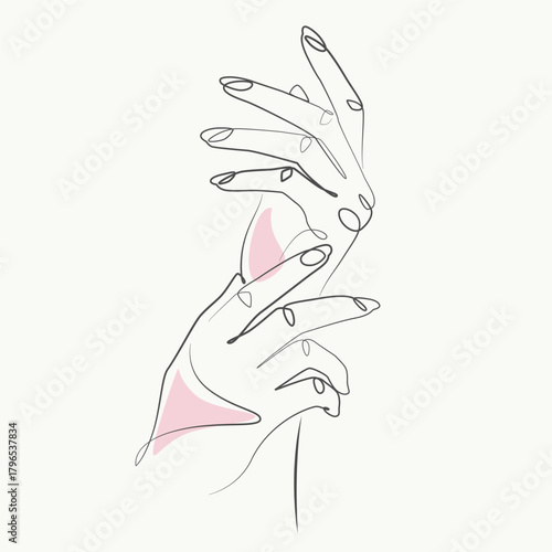 Beauty Female hand abstract one line drawing. Beauty Female hand abstract single line illustration. Beauty Female hand abstract minimalist line art