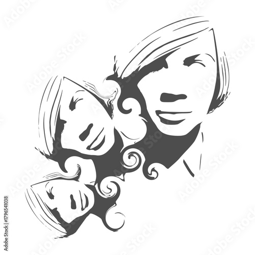 Metaphor bipolar disorder mind mental. Split personality. Concept mood disorder. Three head silhouette. Psychology and mental health. Multi personality concept.