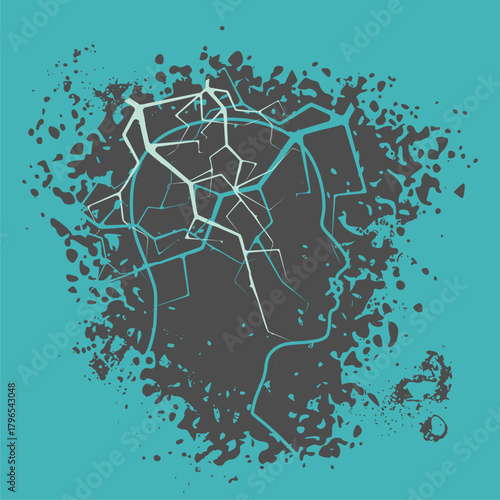 Powerful intelligence with an electric lightning bolt strike in the shape of a human head. Brain function neurology health care symbol. Man has a changeable mood.