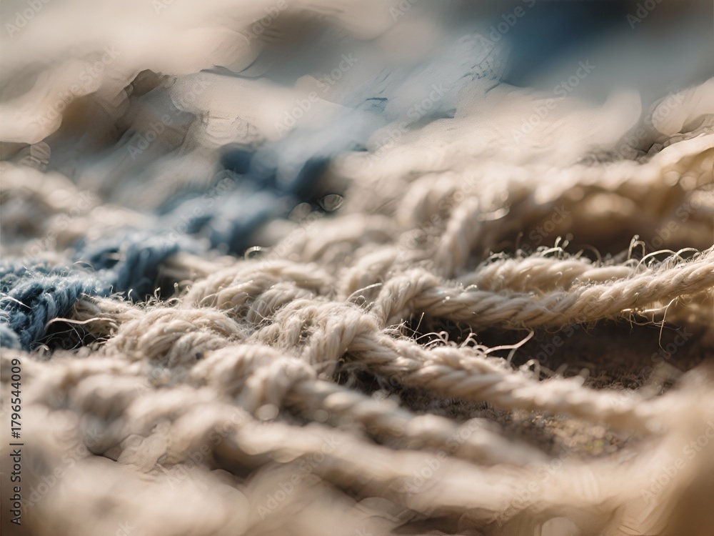 Obraz premium Macro shot of woven textile fibers, soft directional lighting highlighting texture, Generate AI