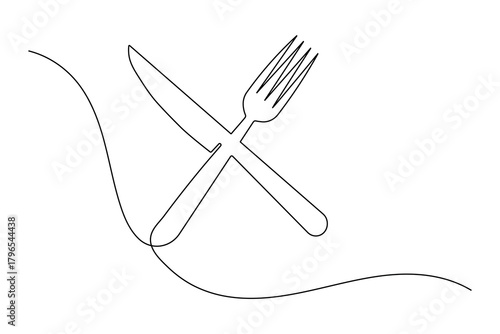 knife and fork continuous one line drawing of isolated minimalist outline vector icon