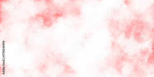 A softly blurred abstract background features wisps of pale red and white creating a dreamy and atmospheric visual texture