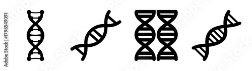 Dna strand representations various angles genetic double helix structure medical biology science icon