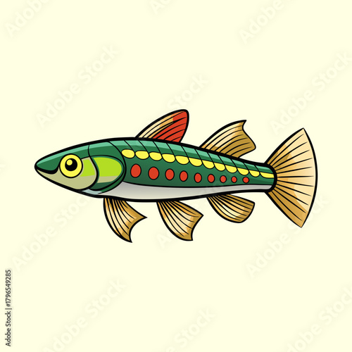 Illustration of a colorful fish with distinctive markings against a light background