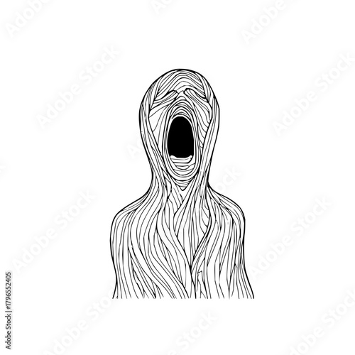 Screaming figure art drawing of existential dread and horror illustration for mental health awareness week