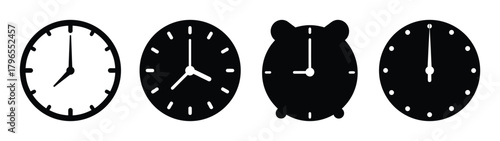 Collection of four clock icons showing different times for your design needs