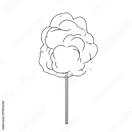 Cotton candy drawing vector illustration, sweet food outline, carnival treat, dessert design, fluffy sugar 100