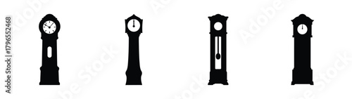 Four classic grandfather clock silhouettes with elegant design elements