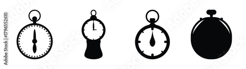 Four retro stopwatches symbols representing time measurement and precision
