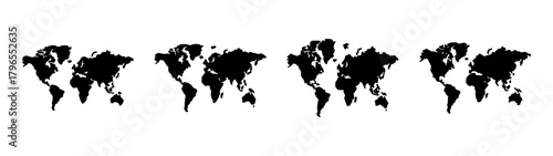Four global time zone map representations showing world continents and time differences