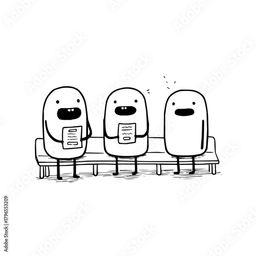 Cartoon job interview waiting line illustration vector art design concept for web and print media use cases