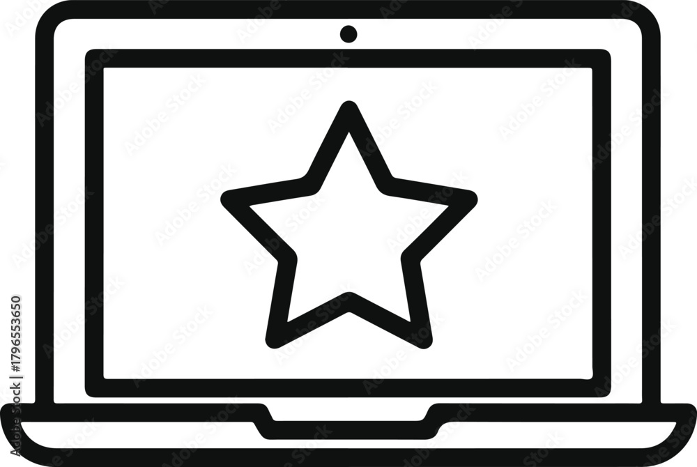 Obraz premium Laptop computer with star icon symbolizing top rating review and quality
