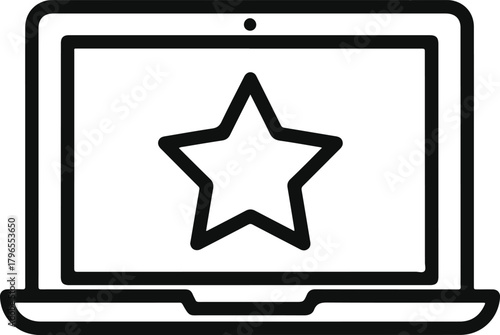 Laptop computer with star icon symbolizing top rating review and quality