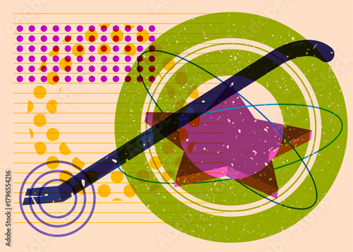 Risograph Crowbar with geometric shapes. Objects in trendy riso graph print texture style design with geometry elements.