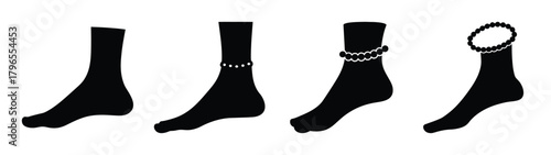 Four black silhouette ankles with different sock styles and ankle jewelry showcase