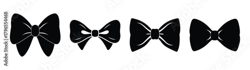 Collection of four black bow tie icons representing style and elegance