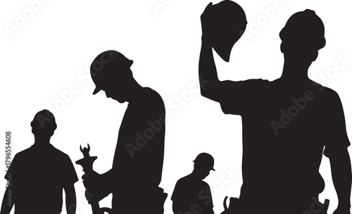 Construction workers silhouettes at a work site