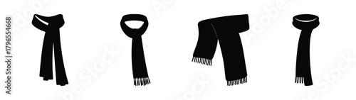 Four hand drawn style black scarves isolated icons for fashion and winter apparel