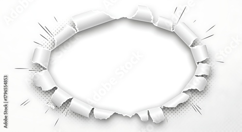 Ripped Paper Hole with Halftone Effect Revealing Blank Space