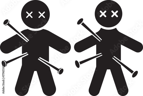 Two voodoo dolls impaled with nails silhouette