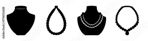 Collection of necklace display stands and jewelry styles silhouettes for visual projects